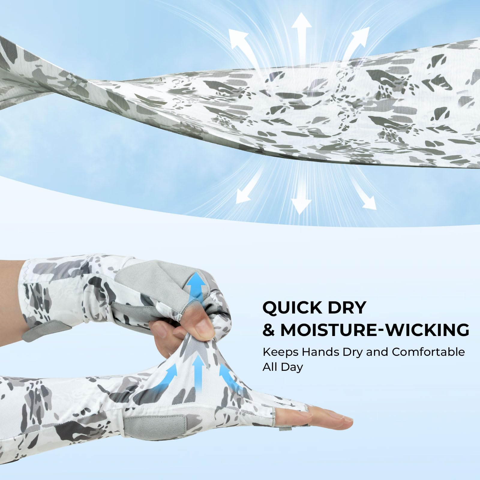 KastKing Agies Fishing Gloves Men, UPF 50+ Sun Gloves UV Protection, Cooling Quick-Dry 3/4 Fingerless Gloves with Extended Cuff, Microfiber Palm & Pull Tabs, for Fishing, Kayaking, Hiking, Hunting - Image 5