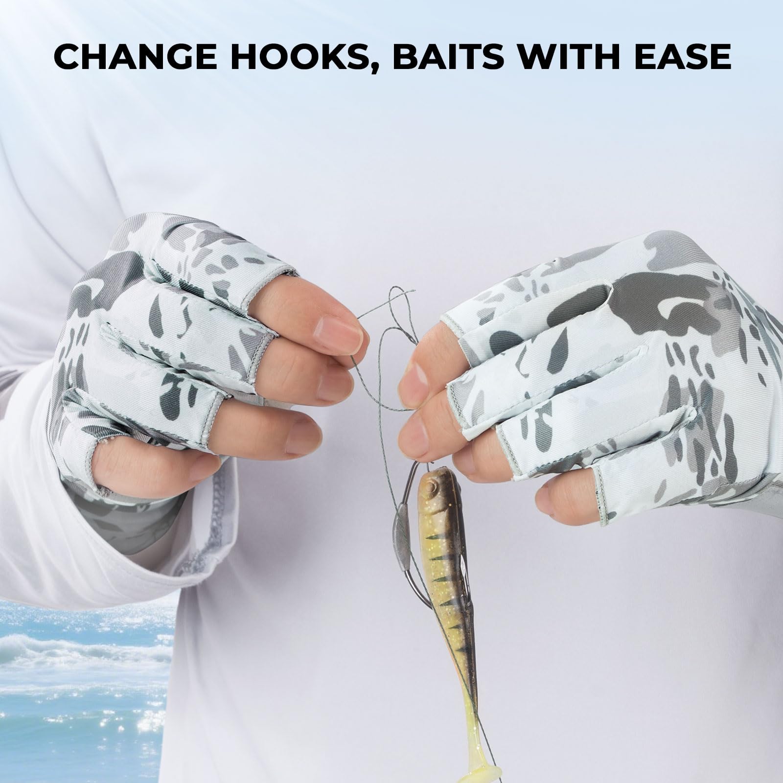 KastKing Agies Fishing Gloves Men, UPF 50+ Sun Gloves UV Protection, Cooling Quick-Dry 3/4 Fingerless Gloves with Extended Cuff, Microfiber Palm & Pull Tabs, for Fishing, Kayaking, Hiking, Hunting - Image 6