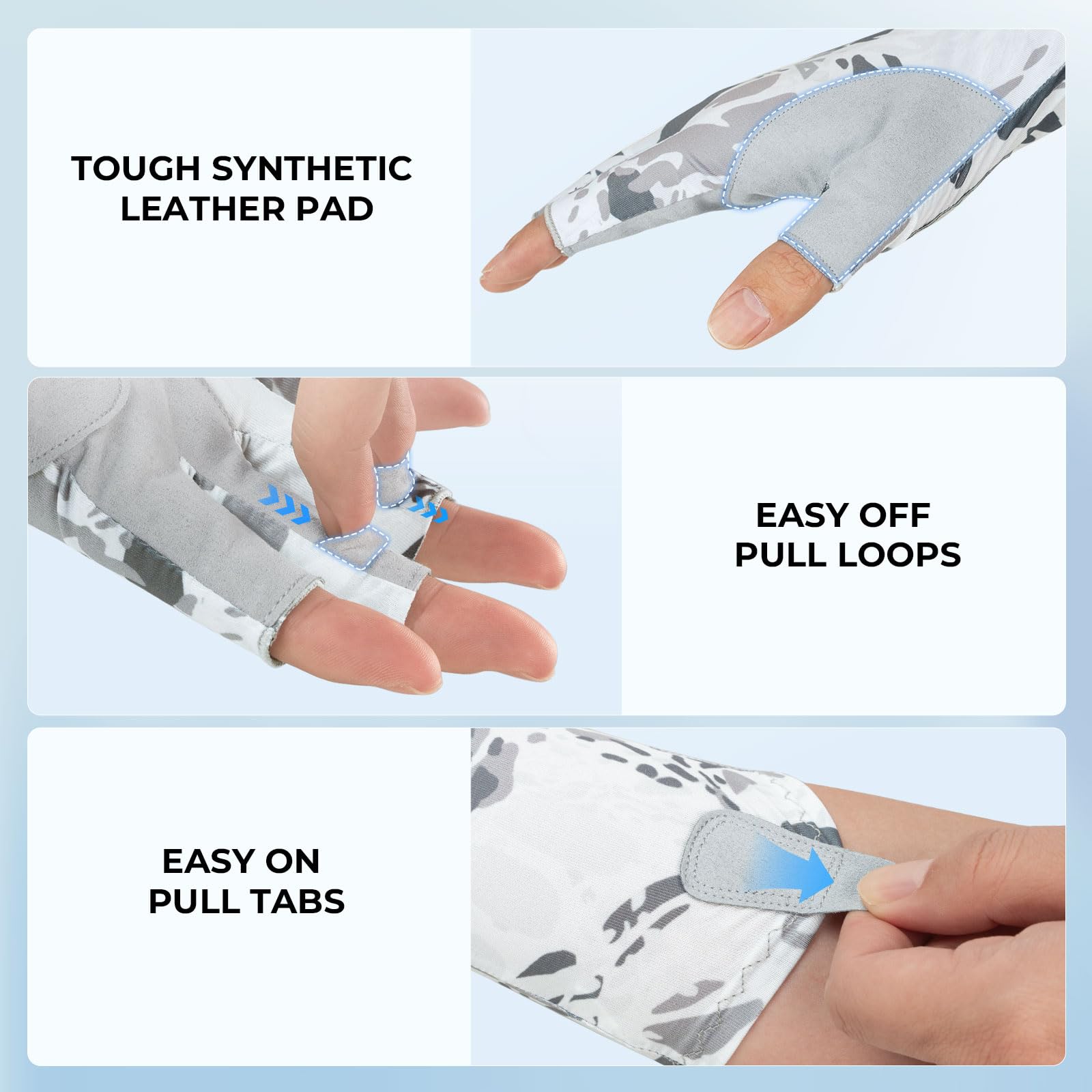 KastKing Agies Fishing Gloves Men, UPF 50+ Sun Gloves UV Protection, Cooling Quick-Dry 3/4 Fingerless Gloves with Extended Cuff, Microfiber Palm & Pull Tabs, for Fishing, Kayaking, Hiking, Hunting - Image 7