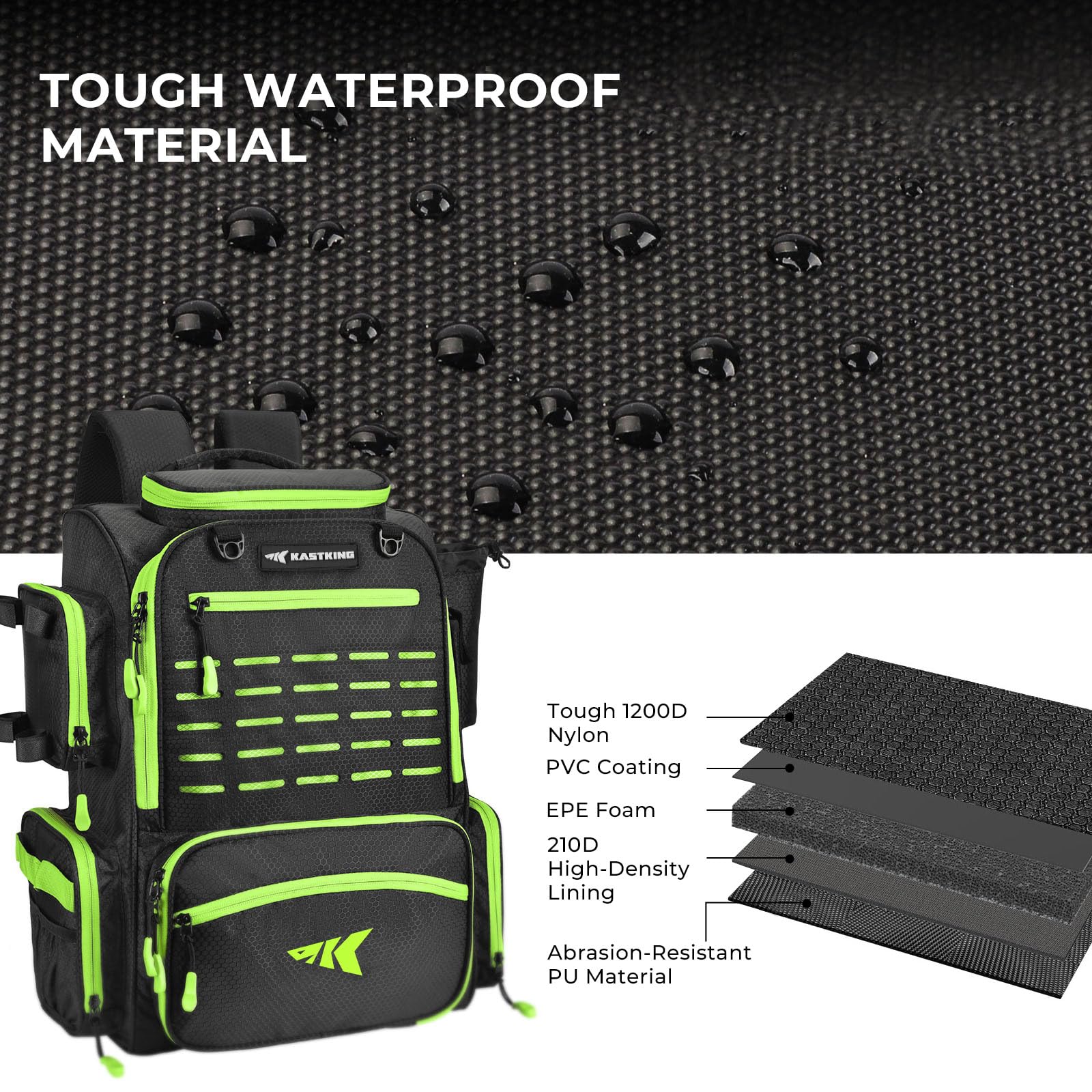 KastKing Bait Boss Fishing Tackle Backpack with Rod Holders-4 Tackle Boxes-Rain Cover,45/43L Large Storage for Fishing Gear - Image 4