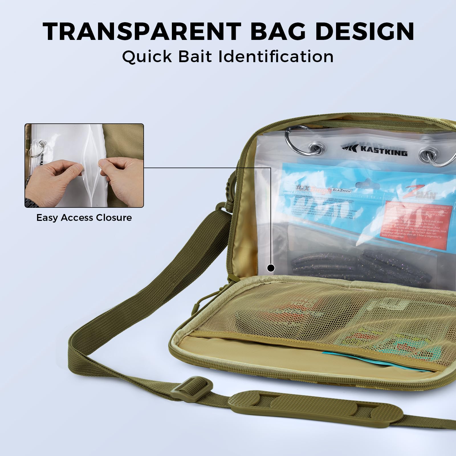 KastKing BaitSpace Detachable Bait Binder Tackle Bag – Large Clear Sleeves, Durable 900D Water-resistant Fabric, Soft Plastic Bait Storage For Hooks, Sinkers & Fishing Accessories - Image 4