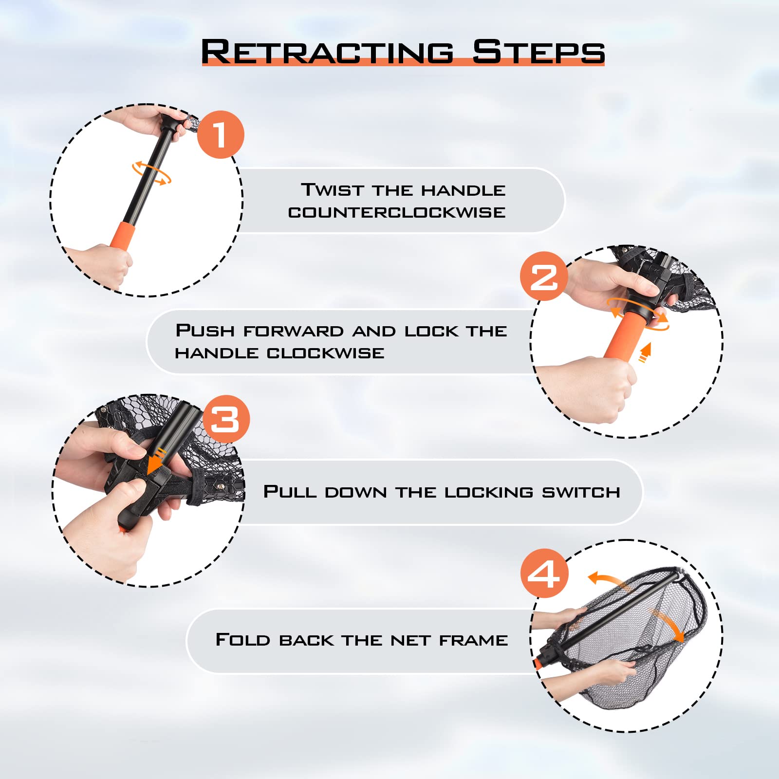 KastKing Brutus Fishing Net, Foldable Extendable Fish Landing Net, Lightweight & Portable Fishing Net with Soft EVA Foam Handle, Holds up to 44lbs/20KG, Fish-Friendly Mesh for a Safe Release - Image 8