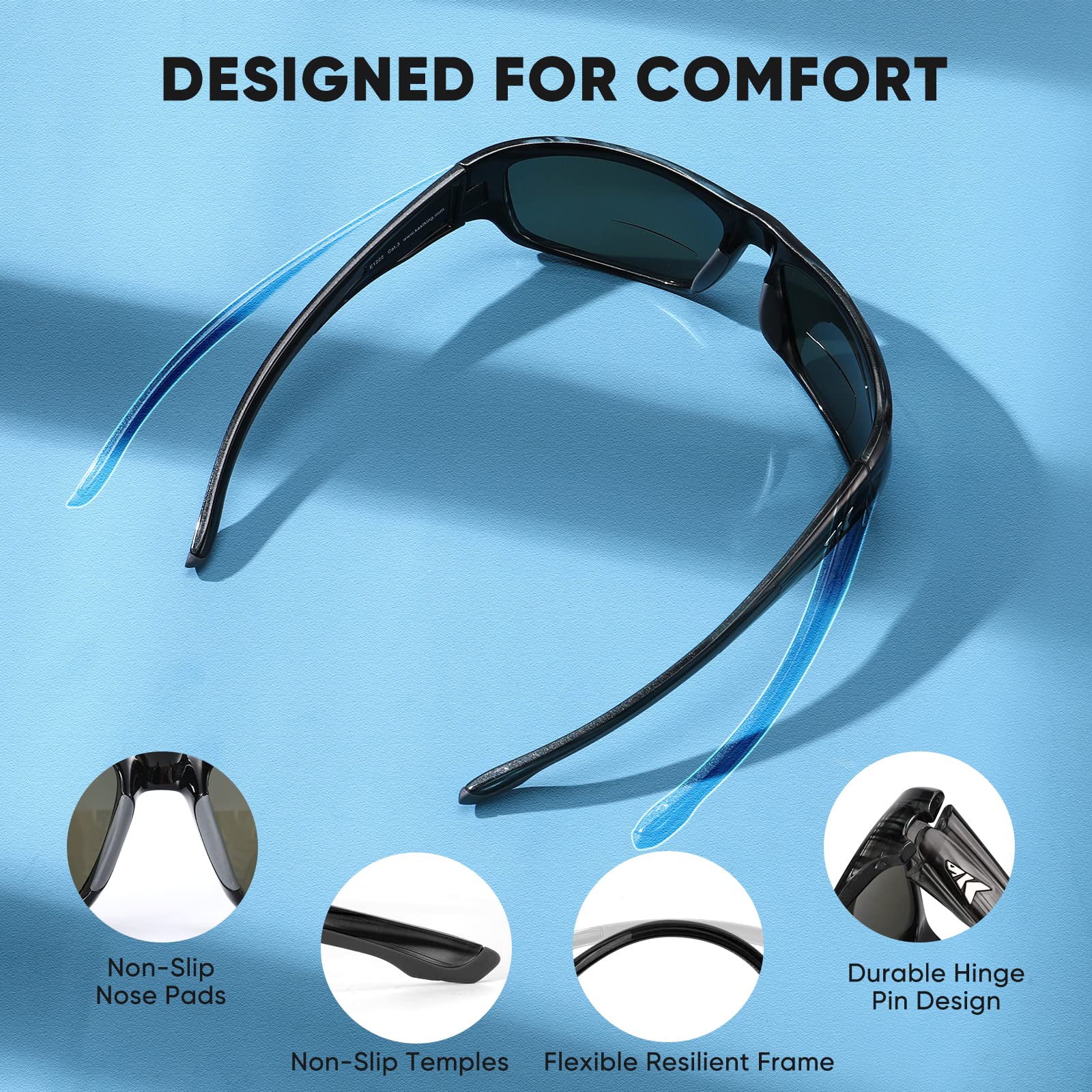 KastKing Ellijay Bifocal Polarized Sunglasses, Bi-Focal x1.5 x2.0 x2.5 Magnifications, Wrap Sport Reader Sunglasses - Image 5