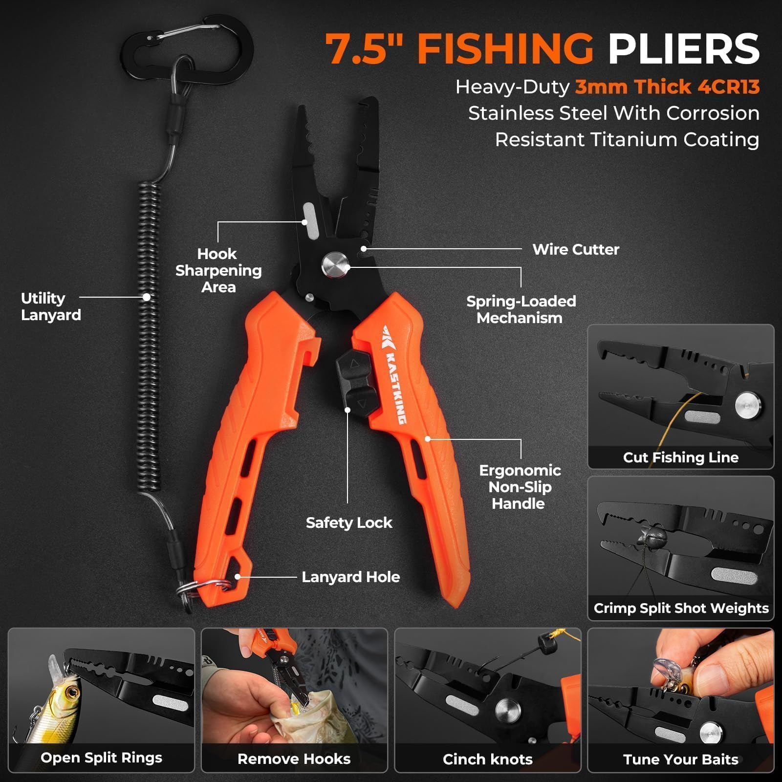 KastKing FieldLite Fishing Tool Set, Camping Gear Set, Multi-Function Outdoor Kit, 5-Mode LED Headlamp, 7.5" Fishing Pliers, 7" Razor-Sharp Knife, 7" Filet Knife, 5-in-1 Tactical Bracelet - Image 5