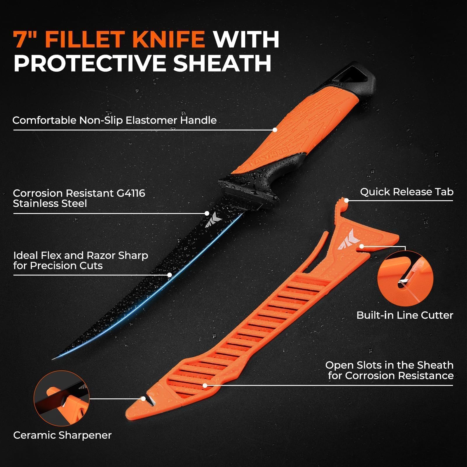 KastKing FieldLite Fishing Tool Set, Camping Gear Set, Multi-Function Outdoor Kit, 5-Mode LED Headlamp, 7.5" Fishing Pliers, 7" Razor-Sharp Knife, 7" Filet Knife, 5-in-1 Tactical Bracelet - Image 6