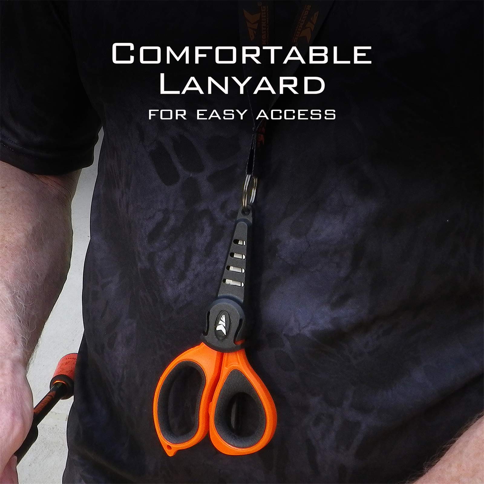 KastKing Fishing Line Scissors, Braided Line Cutters, w/Sheath, Super Sharp 3CR13 Japanese Stainless Steel Blades, Non-Slip TPR Handles, Includes Lanyard - Image 6