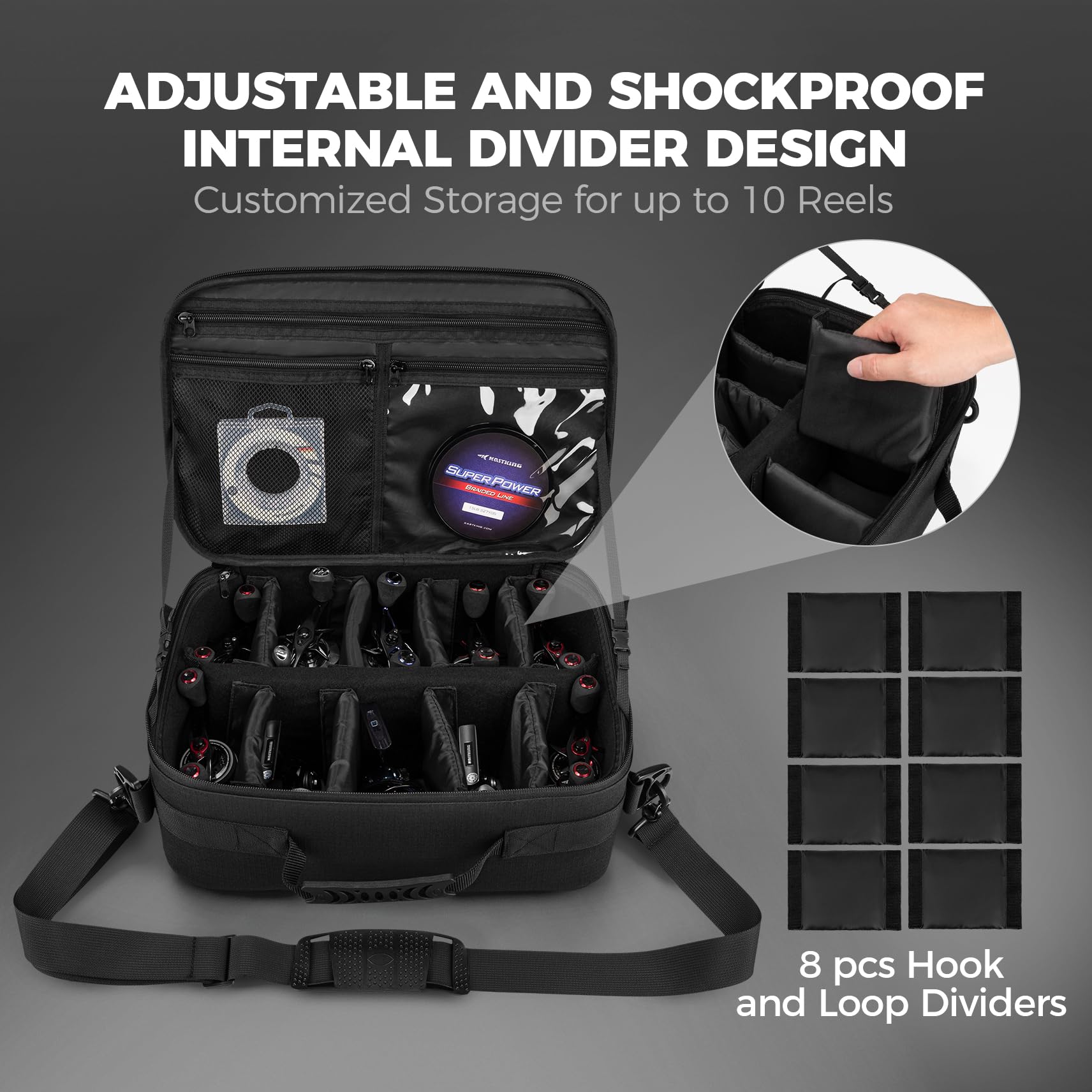 KastKing Fishing Reel Case Medium & Large, Customize Storage, Shockproof Internal Divider Design, Rigid Structural Loadmaster System, Tough and Water-resistant, Keep Reels Protective, Two Size Options - Image 3