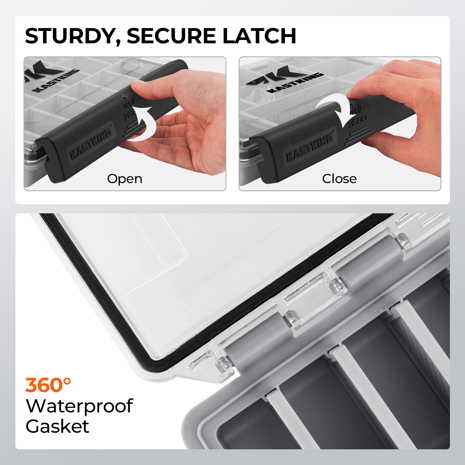 KastKing HyperSeal Waterproof Tackle Box, 3600 and 3700 Tackle Trays, Fishing Tackle Box Organizer with Removable Dividers, Lure Box and Terminal Tackle Storage,Black - Image 3