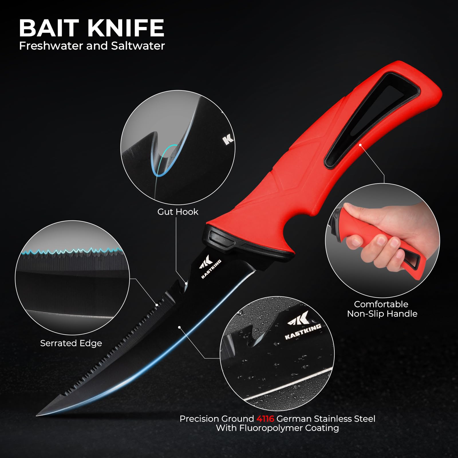 KastKing Intimidator Fillet Knife Set – G4116 German Stainless-Steel Blades, Non-Slip Handle, Includes Folding Fillet Board, Fish Scaler, Rubber-Coated Gloves, Honing Rod, and Durable Storage Bag - Image 3