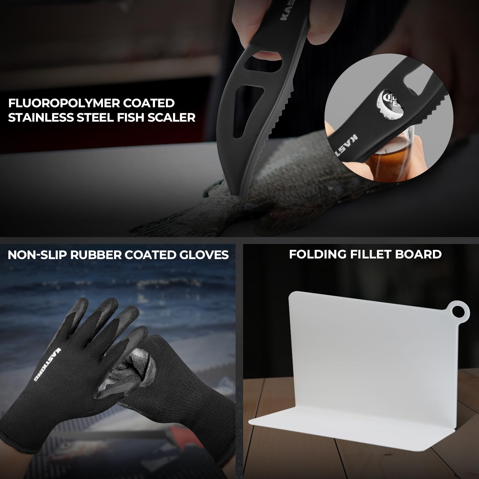 KastKing Intimidator Fillet Knife Set – G4116 German Stainless-Steel Blades, Non-Slip Handle, Includes Folding Fillet Board, Fish Scaler, Rubber-Coated Gloves, Honing Rod, and Durable Storage Bag - Image 5