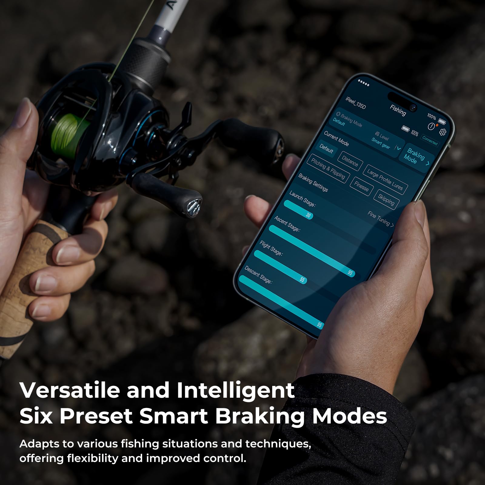 KastKing iReel 2 Phantom Black Fishing Reel, IFC Digital Brake, Six Preset Casting Modes, Unlimited Customizable Adjustments, Bluetooth Pairing, 100% Magnesium Frame, Larger Axis Eye Line Guide - Image 5