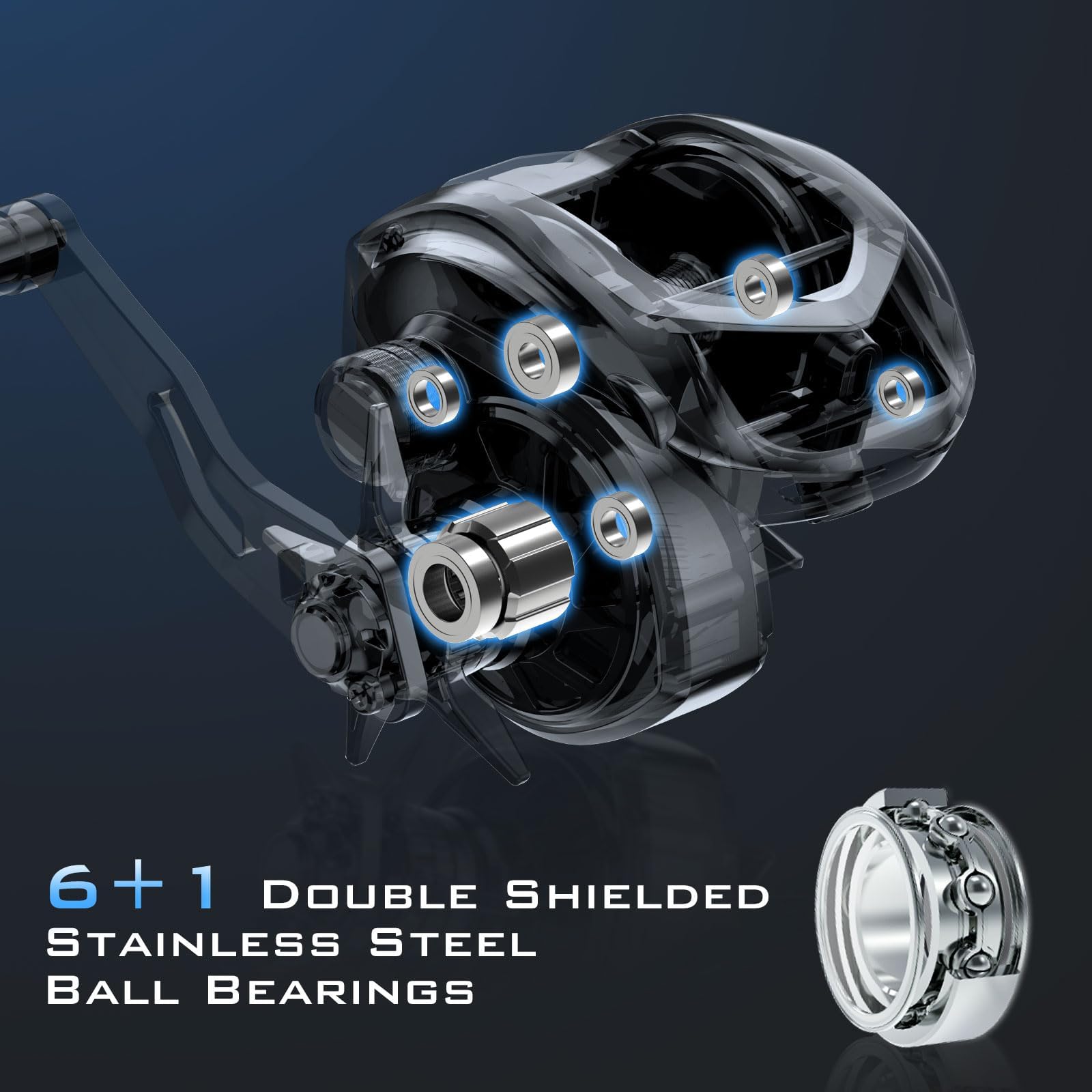 KastKing Kapstan Elite 300 Baitcasting Fishing Reel, Low Profile, Large Capacity Casting Reel, Graphite Frame, 35 lbs. Drag 5.4:1 Ratio, 6+1 Double Shielded/SS BB Centrifugal Braking, Aluminum Handle - Image 8