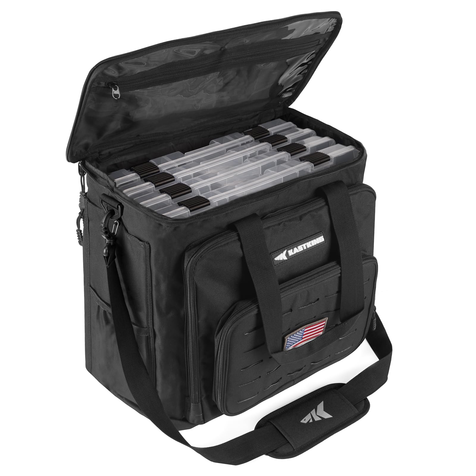 KastKing Karryall Fishing Tackle Bags with 4 * 3700 Tackle Trays, Fishing Bags for Saltwater or Freshwater Fishing - Fishing Gear Storage, Black - Image 5