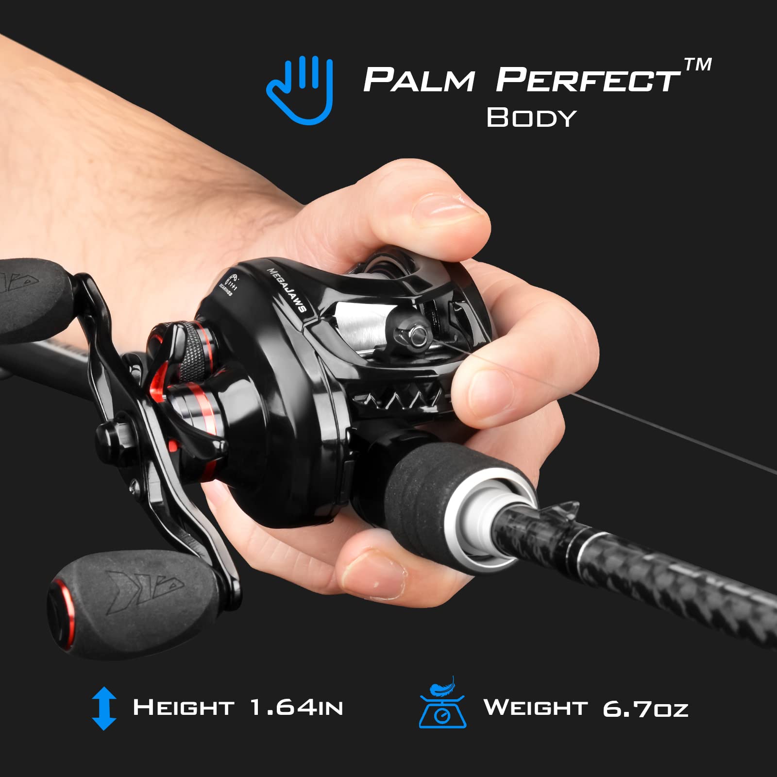 KastKing MegaJaws Elite Baitcasting Fishing Reel, New AutoMag Dual Braking System, Only 6.7oz, 17.64 LBs Carbon Fiber Drag, 11+1 Shielded BB, High Speed 5.4:1 to 9.1:1 Gear Ratios - Image 3