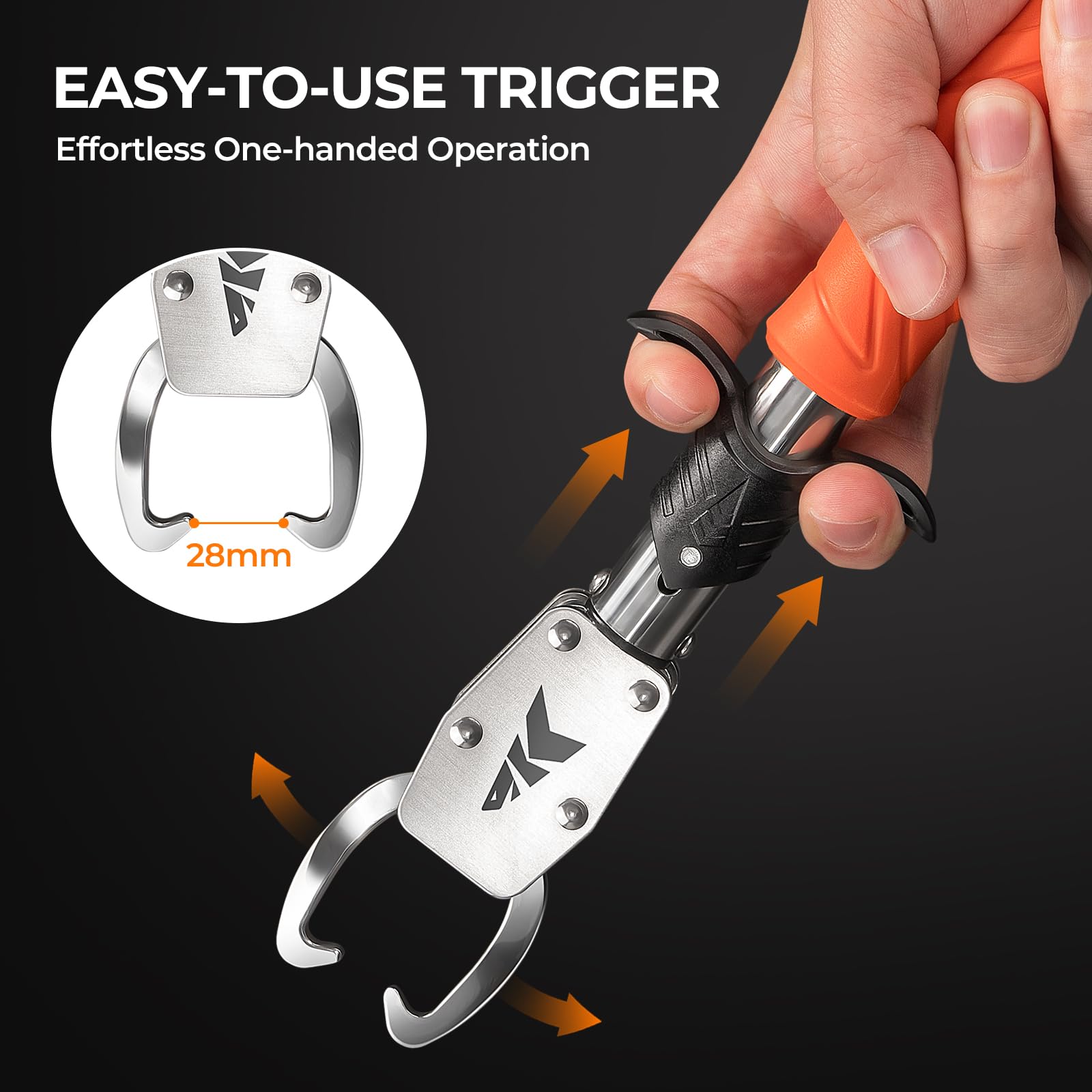 KastKing Paradox 9" Lip Grip, Corrosion-Resistant Stainless Steel Fish Landing Tool with Non-Slip Elastomer Handle, Easy-Use Trigger,and Adjustable Wrist Strap for Secure Fishing - Image 4