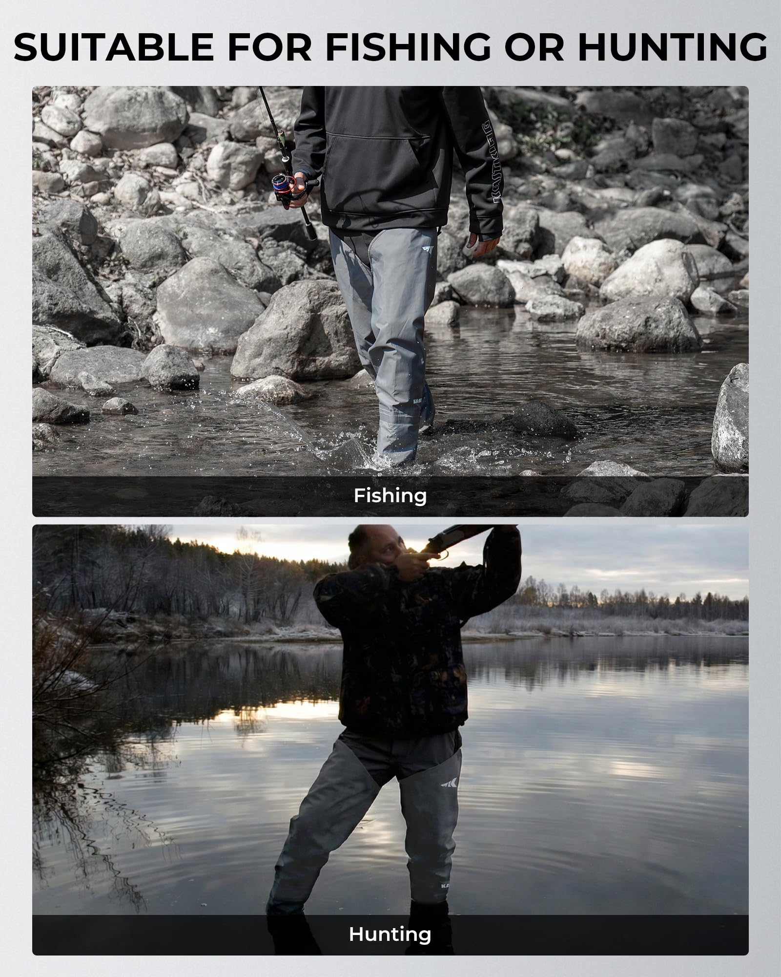 KastKing RiverWalker Hip Waders, Breathable Waterproof Stockingfoot Hip Waders with 4mm Neoprene Booties, Fishing Waders - Image 8