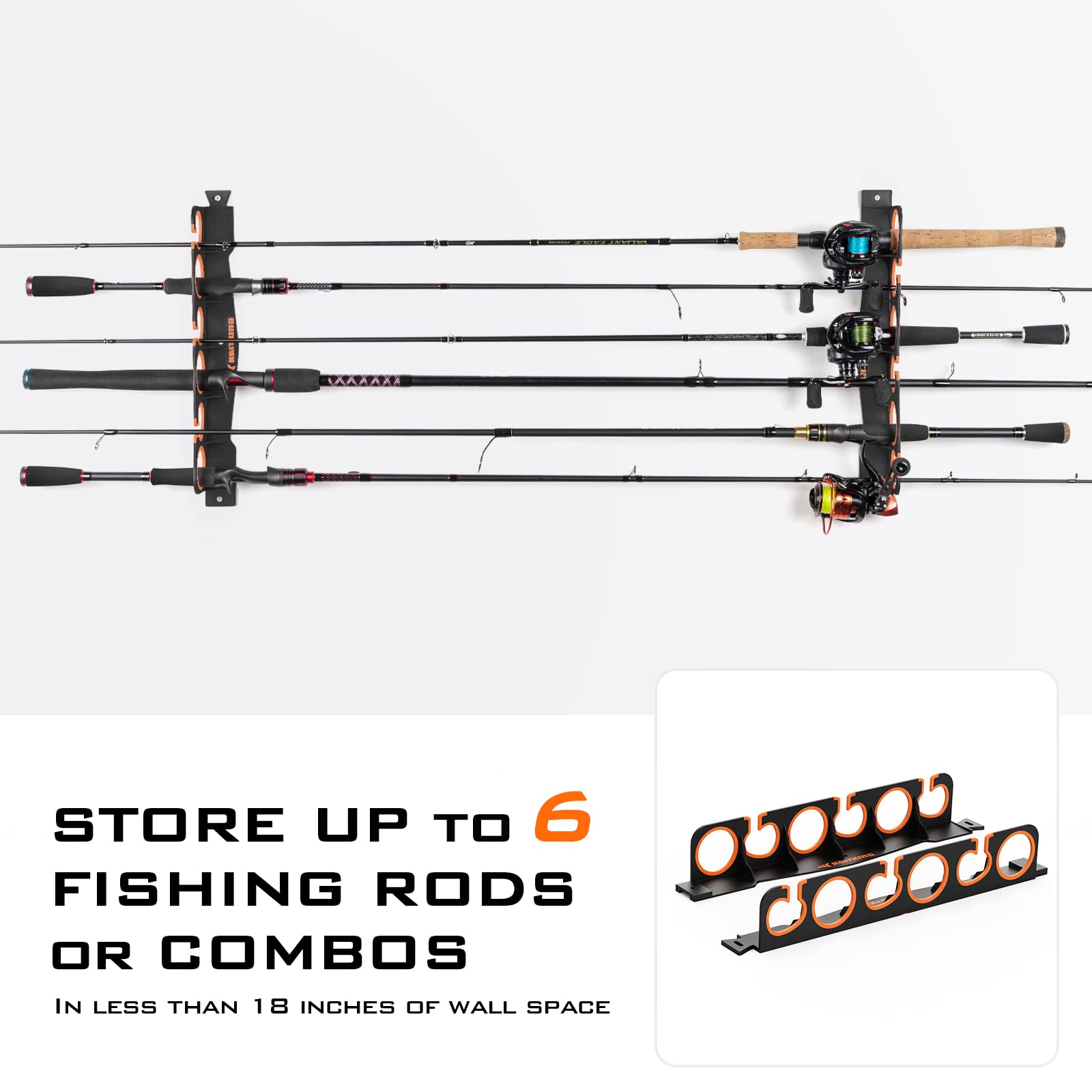 KastKing SafeGuard Fishing Rod Holder for Garage, Wall or Ceiling Mounted Fishing Rod Rack Storage Organizer, Fishing Pole Holder Holds 6 Rods or Combos in Less Than 18 Inches - Image 4