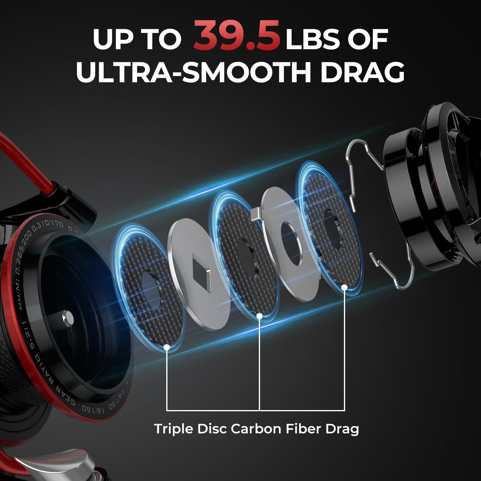 KastKing Sharky Spinning Reel – 5.2:1 & 6.2:1 Gear Ratios, Carbon Fiber Drag 33–39.5LB, 10+1 Stainless Bearings, Lightweight Nylitech Body, Oversize Shaft, for Saltwater & Freshwater - Image 4