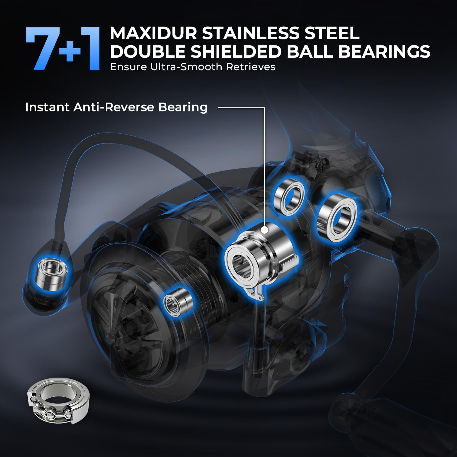 KastKing Spartacus II Plus Spinning Reel – IPX5 Waterproof Freshwater/Saltwater Fishing Reel, 22LB Drag, 5.2:1 Gear Ratio, 7+1 Stainless Steel Bearings, Instant Anti-Reverse, Anodized Aluminum Spool - Image 4