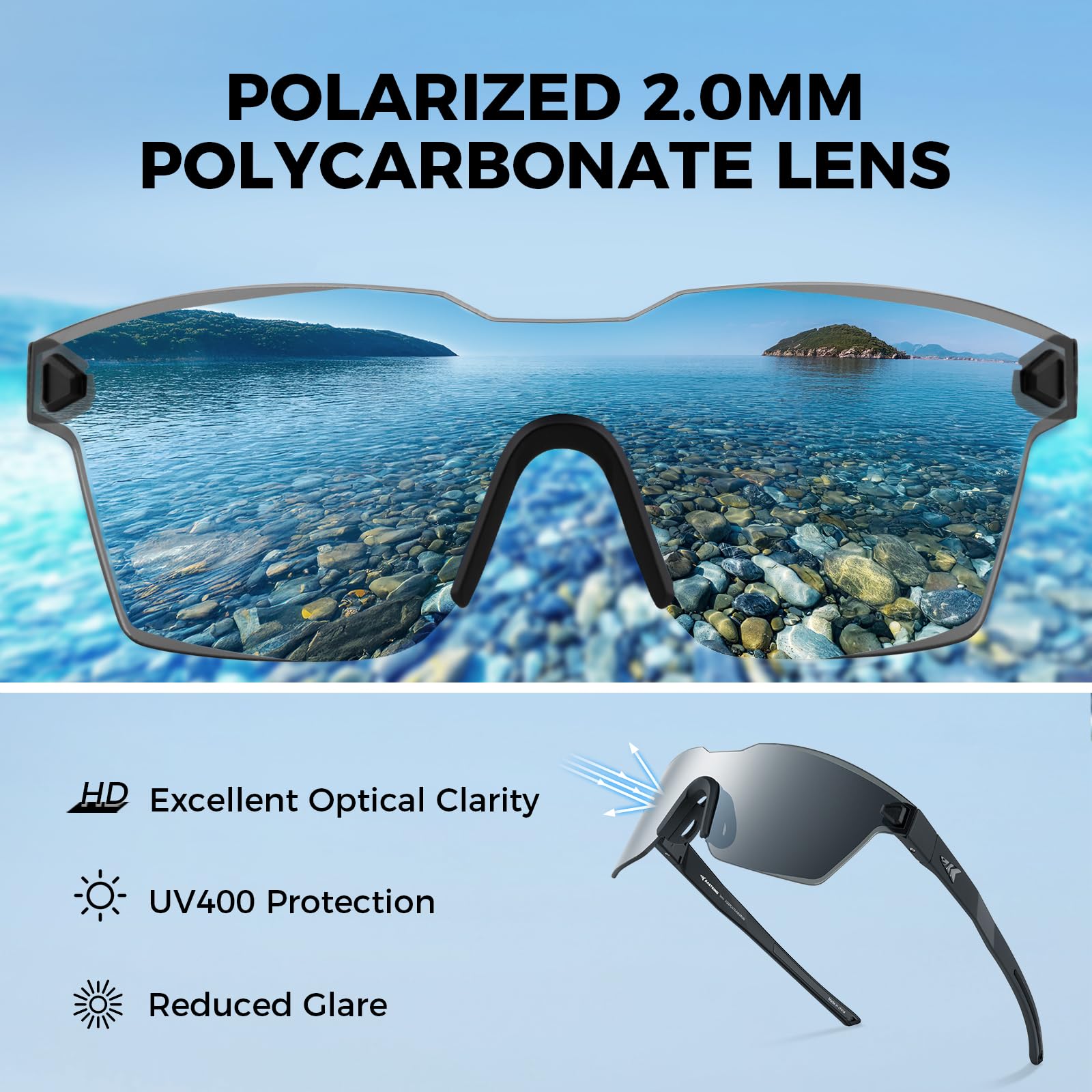 KastKing Tarkio Polarized Fishing Sunglasses, Large Single PC Lenses, Rimless Wrap Design, UV400 Protection Sports Sunglasses - Image 3