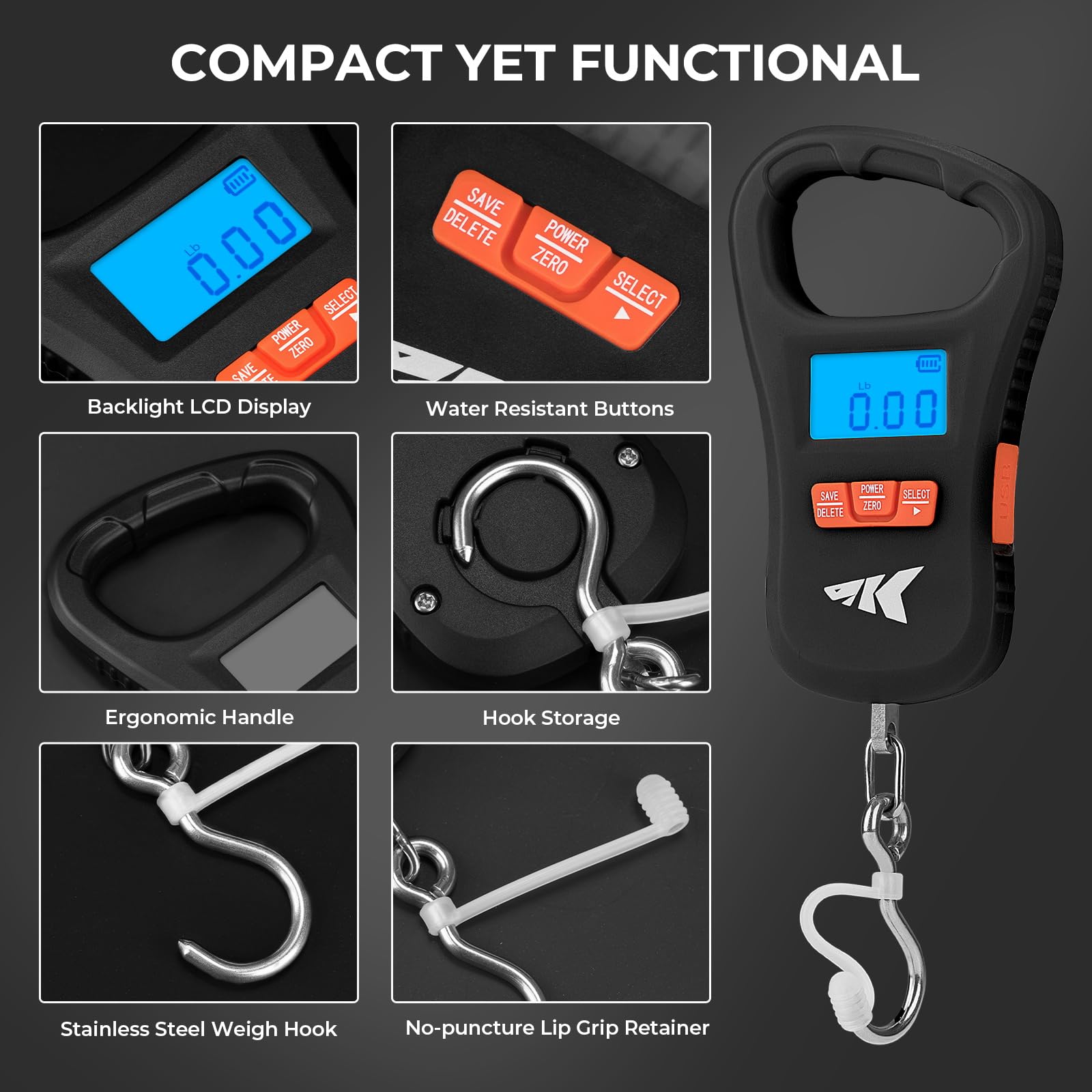 KastKing ToughTide Fishing Scale, USB Charging, 65lb Capacity, Ultra-Thin Digital Fish Scale, LCD Display, Ergonomic Handle, Fish Scales Digital Weight, Fishing Accessories for Men - Image 8