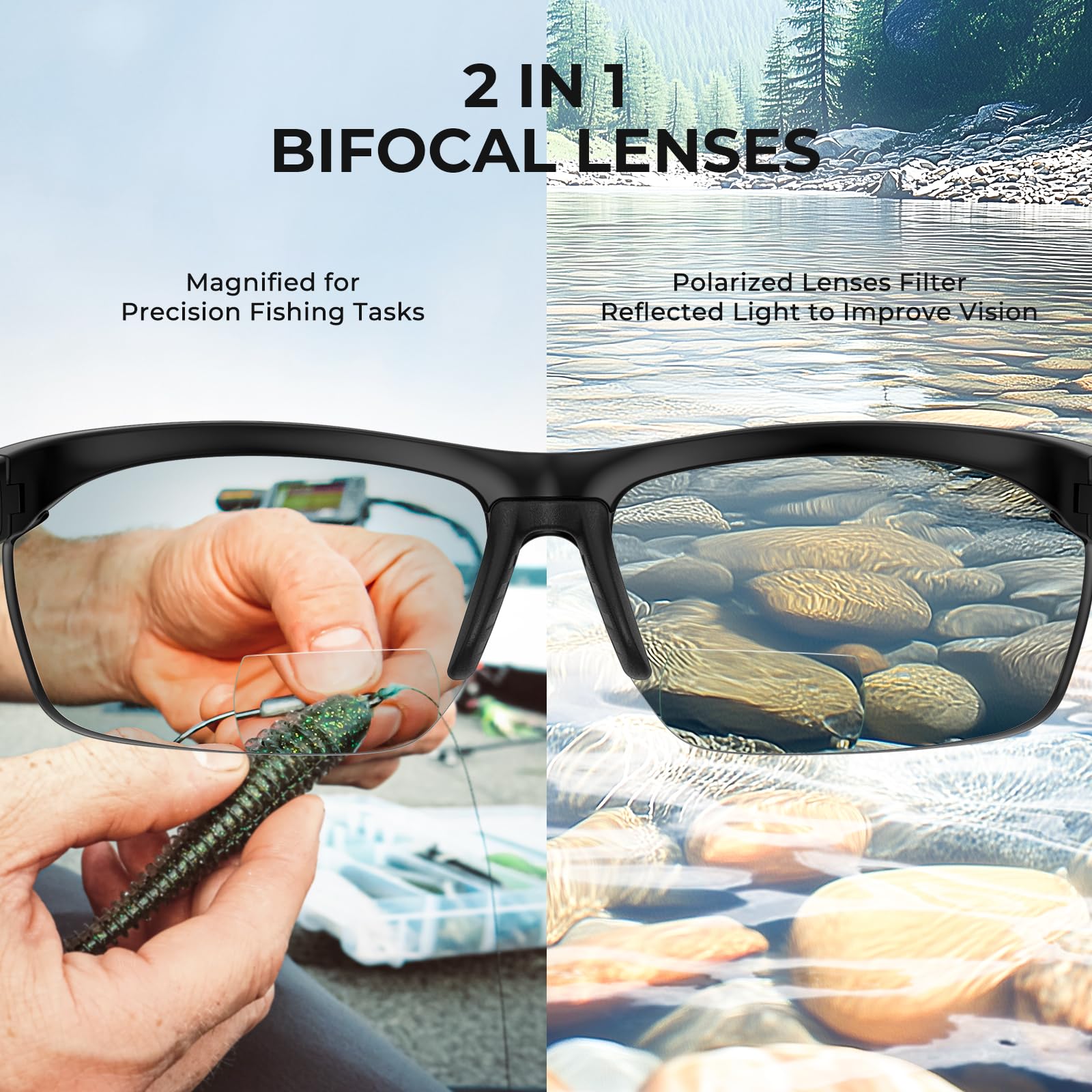 KastKing Tugaloo Semi-Rimless Bifocal Polarized Reader Sunglasses, Bi-focal x1.5 x2.0 x2.5 Magnifications, UV Protection - Image 4