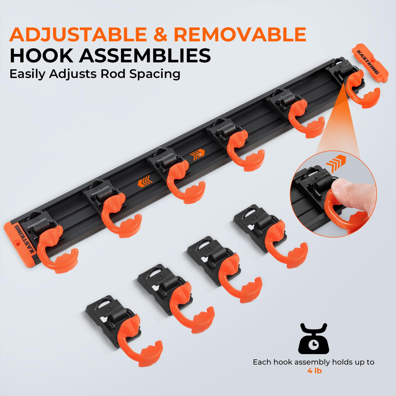 KastKing V10 Pivot Grip Fishing Rod Holder–Adjustable, Space-Saving Wall-Mounted Rod Holder, 10 Polymer-Coated Steel Hooks, Expandable Storage System, Holds 10 Rod & Reel Combos, 1 Pack - Image 4