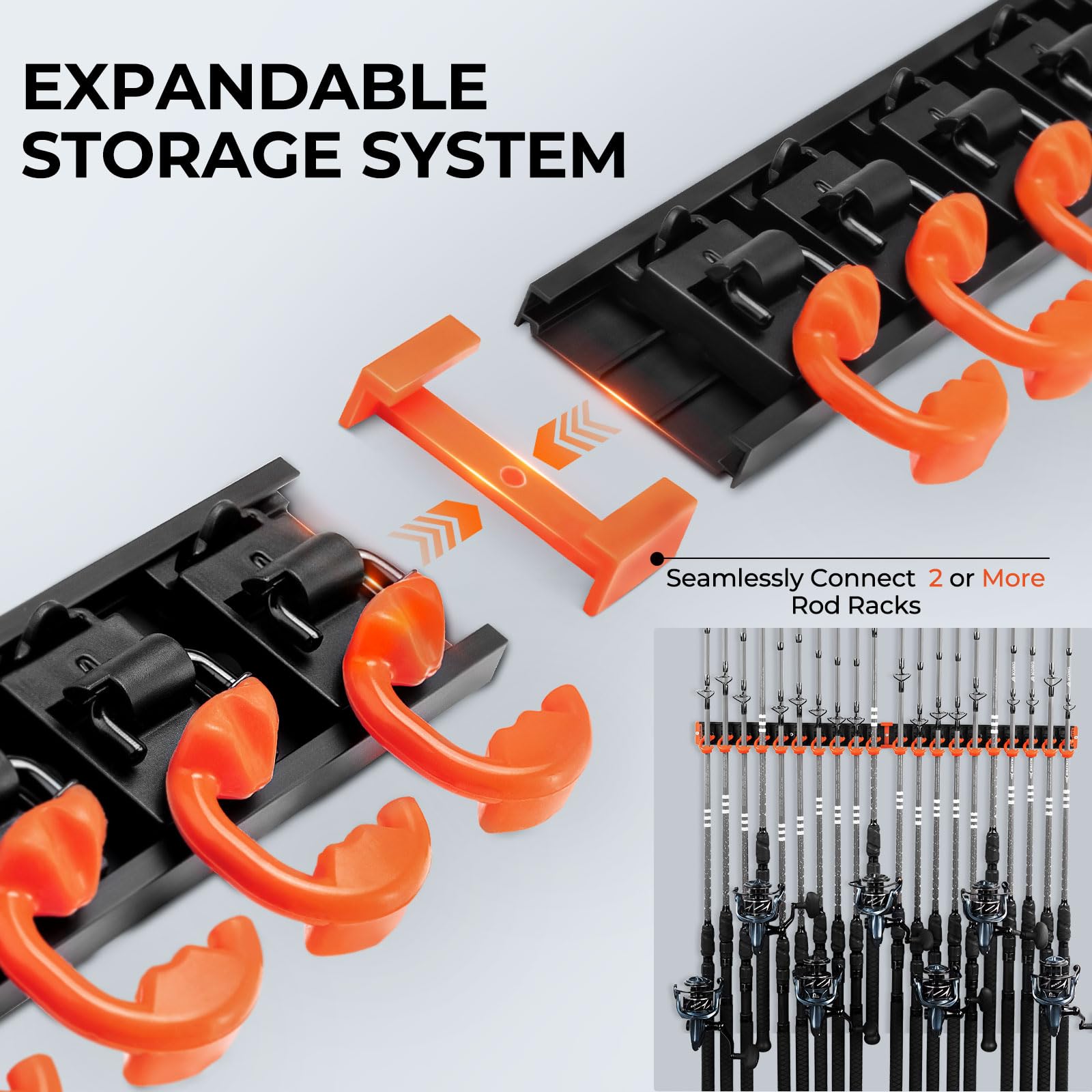 KastKing V10 Pivot Grip Fishing Rod Holder–Adjustable, Space-Saving Wall-Mounted Rod Holder, 10 Polymer-Coated Steel Hooks, Expandable Storage System, Holds 10 Rod & Reel Combos, 1 Pack - Image 5