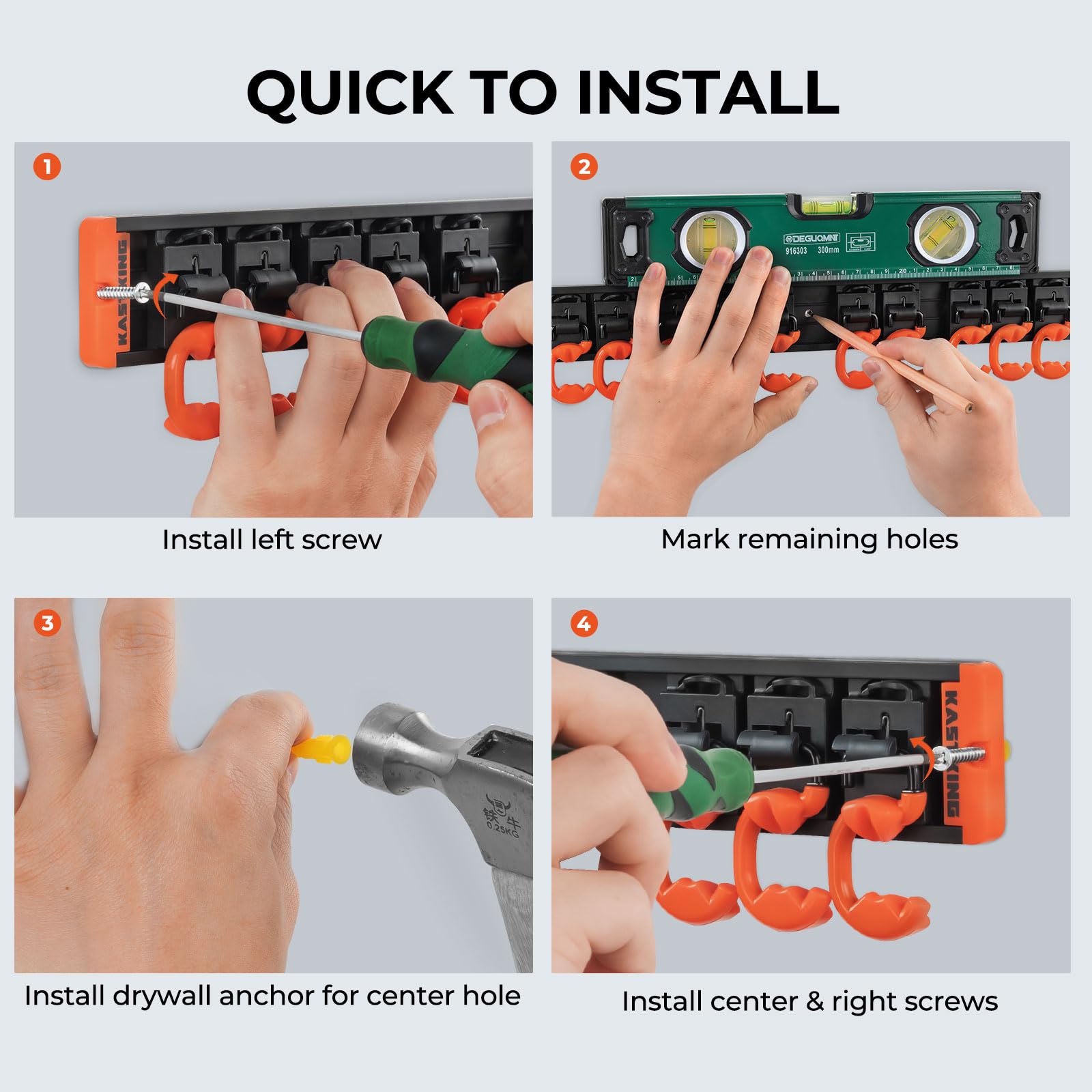 KastKing V10 Pivot Grip Fishing Rod Holder–Adjustable, Space-Saving Wall-Mounted Rod Holder, 10 Polymer-Coated Steel Hooks, Expandable Storage System, Holds 10 Rod & Reel Combos, 1 Pack - Image 7