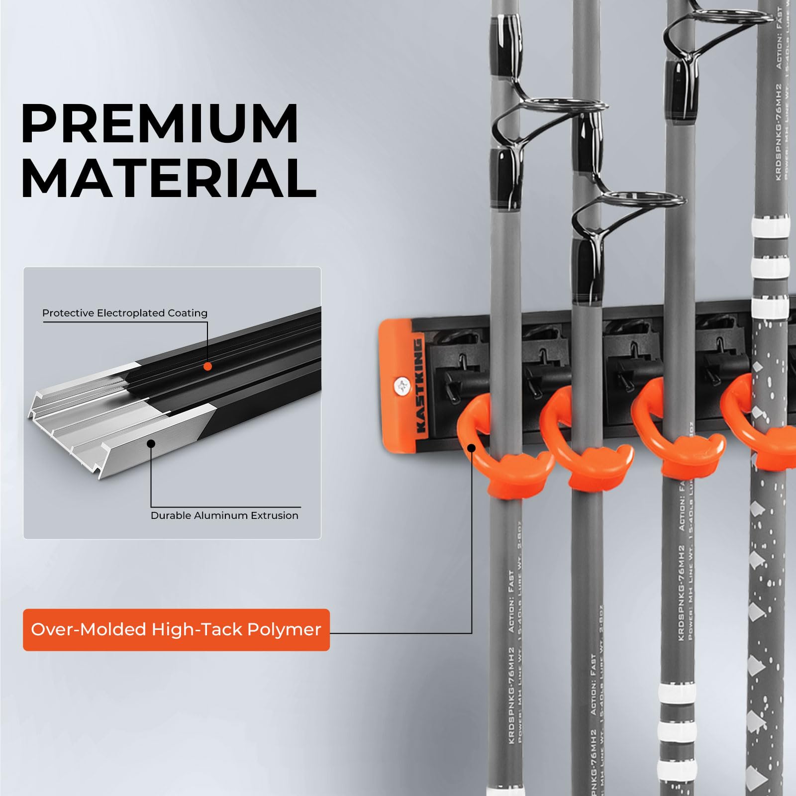 KastKing V10 Pivot Grip Fishing Rod Holder–Adjustable, Space-Saving Wall-Mounted Rod Holder, 10 Polymer-Coated Steel Hooks, Expandable Storage System, Holds 10 Rod & Reel Combos, 1 Pack - Image 8
