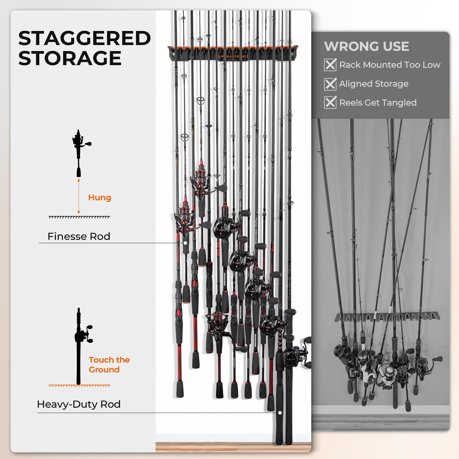 KastKing V15 Vertical Fishing Rod Holder – Wall Mounted Fishing Rod Rack, Store 15 Rods or Fishing Rod Combos in 17.25 Inches, Great Fishing Pole Holder and Rack - Image 6