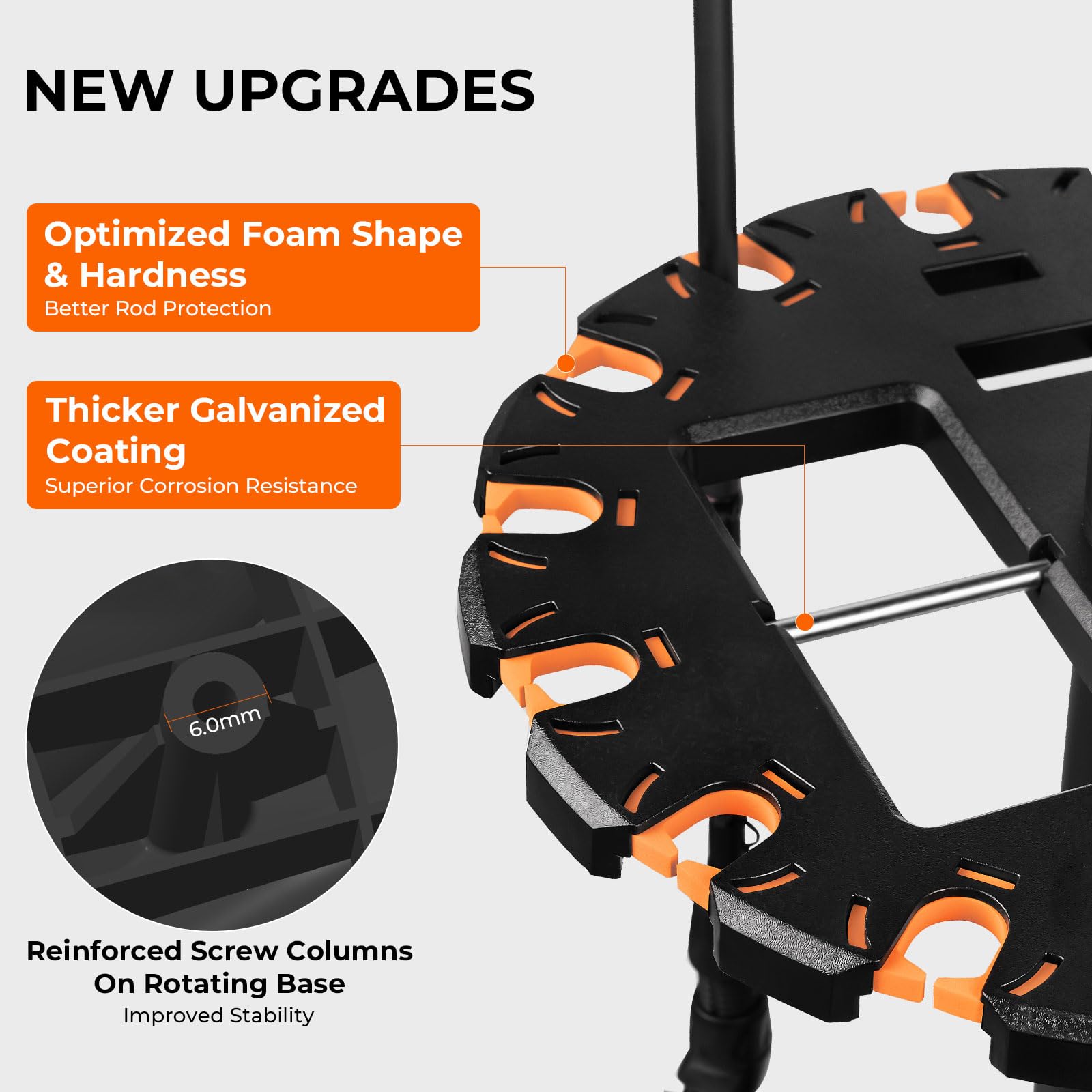 KastKing V16 Rotating Fishing Rod Holder for Garage, Floor Rack Holds Up to 16 Rods & Combos, Space-Saving Pole Organizer with Foam, Durable ABS, Fishing Gear Storage Gift for Men - Image 4