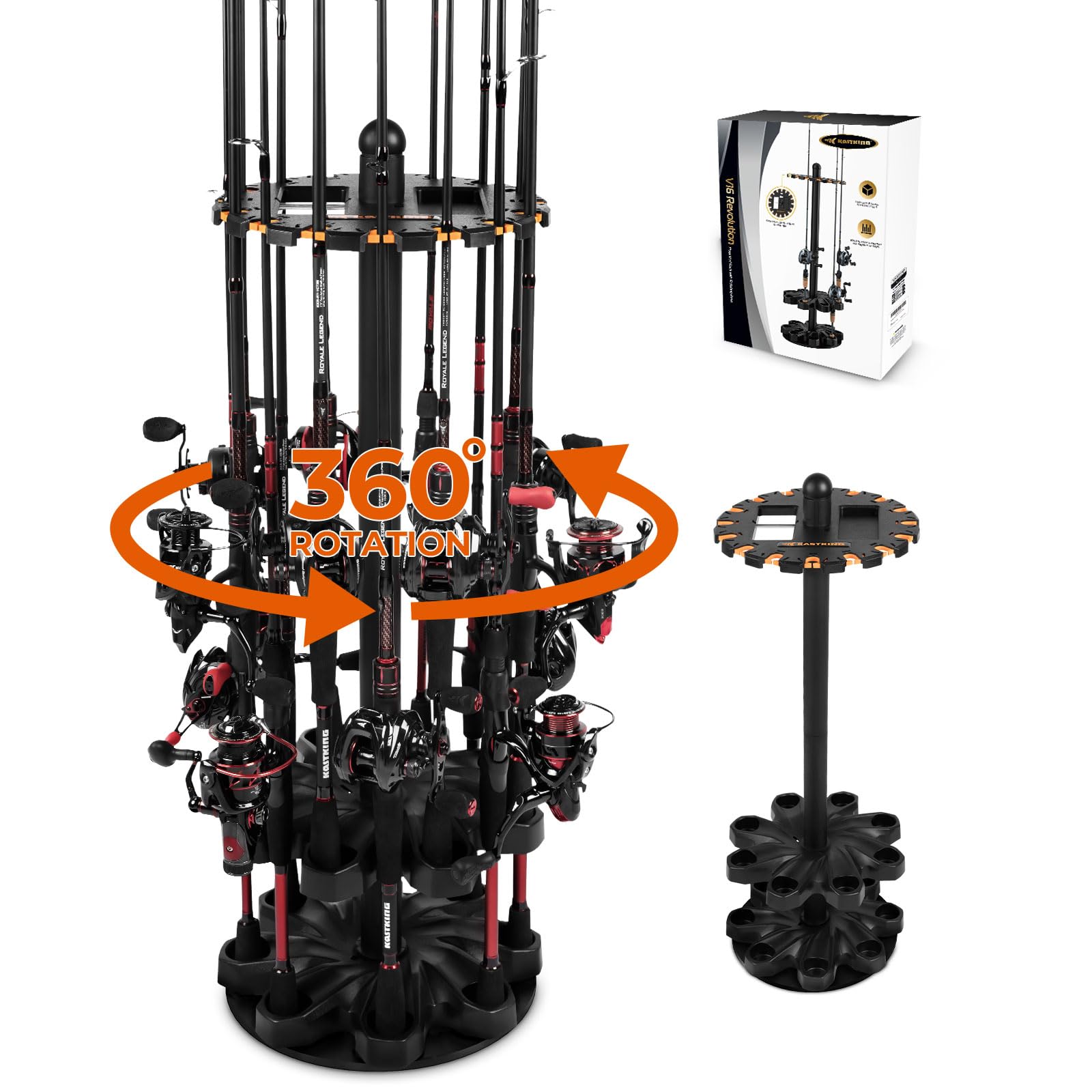 KastKing V16 Rotating Fishing Rod Holder for Garage, Floor Rack Holds Up to 16 Rods & Combos, Space-Saving Pole Organizer with Foam, Durable ABS, Fishing Gear Storage Gift for Men - Image 8